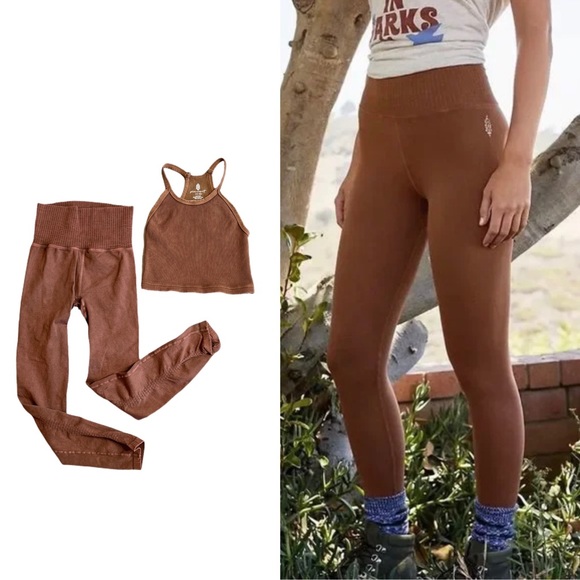 NEW Free People Good Karma Leggings + Happiness Runs Crop Top Set - Picture 9 of 17
